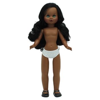 Muñeca Folk Artesanía Sintra 40 Cm - Desnuda, Vinilo Mulata, Pelo Ondulado Largo