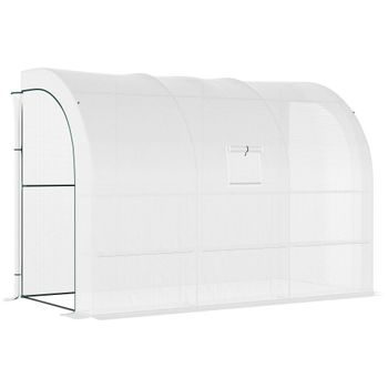Outsunny Invernadero, Invernadero de jardín con Cubierta de Plástico resistente a los UV, 3 niveles, Puertas con Cremallera, Blanco   Aosom España