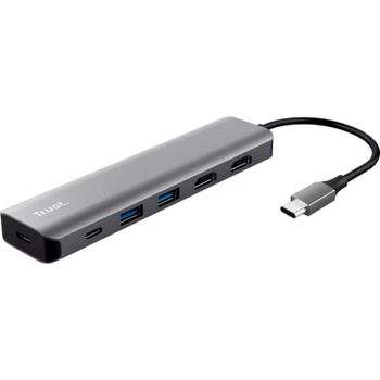 Docking USB-C Trust Dalyx 6-in-1 USB-A 3.0/2 HDMI/Carga 85W Gris