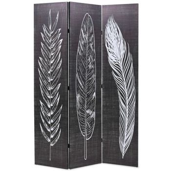 Biombo Divisor Plegable 120x170 Cm Plumas Blanco Y Negro Vidaxl