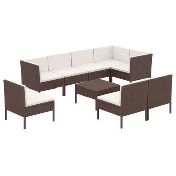 Set Muebles De Jardín 9 Pzas Y Cojines Ratán Sintético Marrón Vidaxl