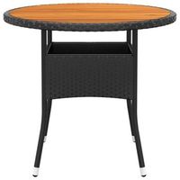 mesa de jardin  mesa de exterior madera acacia y ratan sintetico negro o80x75 cm