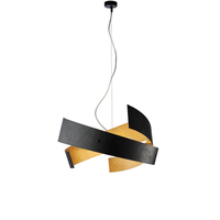 elisa - lampara colgante negra con decoracion interior dorada y cables de acero ajustables 3 luces