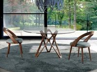 mesa comedor redonda en cristal y madera
