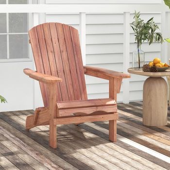 Juego De 1 Silla Plegable De Madera Con Respaldo Y Reposabrazos Carga 180 Kg Sillón Adirondack Para Exterior Césped Patio Marrón Cfw29026