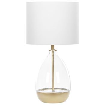 Lámpara De Mesa De Vidrio Transparente Blanco Dorado Pantalla De Tela 63 Cm Forma De Jarrón Cable Con Interruptor Sala De Estar Okari