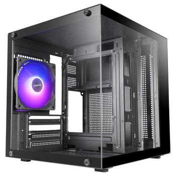 Mars Gaming MC-CUBE, Caja PC MicroATX, Formato Cubo Ultracompacto, Cristal Templado Panorámico, Ventilador Trasero ARGB 120mm, Soporte Refrigeraciones Líquidas hasta 120mm, Minitorre con USB-C,