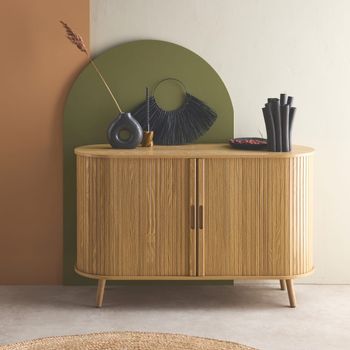 Aparador escandinavo con 2 puertas correderas, 120cm, natural