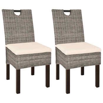 Sillas De Comedor 2 Unidades Ratán Kubu Y Madera De Mango Vidaxl