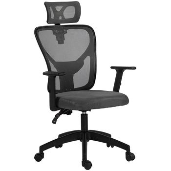 Vinsetto Silla de Oficina Ergonómica y Regulable con Soporte Lumbar y Reposacabezas, 66x61x106-116 cm, Gris   Aosom España