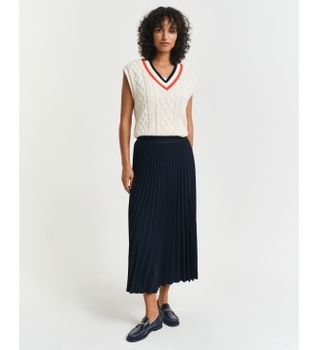 Gant para mujer. 4400169 Falda midi plisada marino (34), Casual, Clásico, Poliéster