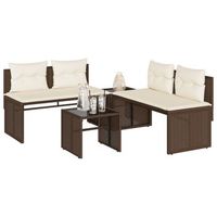 set de sofas de jardin 4 uds  conjunto mueble jardin mesa y sillas y cojines ratan sintetico marron cfw68365