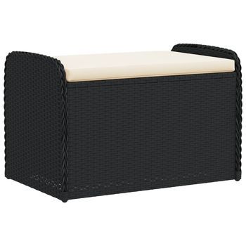 Banco De Almacenaje Con Cojín Ratán Sintético Negro 80x51x52 Cm