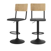 set de 2 sillas de bar ajustables 6080 cm en madera clara y negro