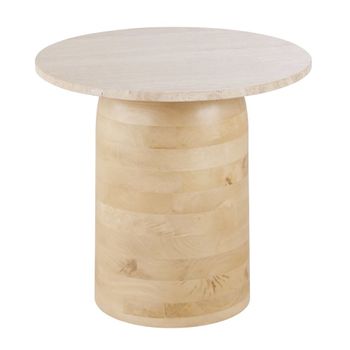 Mesa auxiliar de madera de mango y piedra efecto travertino