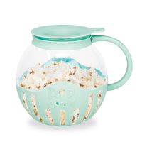 palomitero jocca para microondas en color turquesa palomitas listas en 2-3 minutos con opcion de fundir mantequilla directamente recipiente de cristal borosilicato con tapa medidora incluida y apto