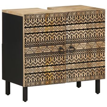 Armario De Lavabo De Baño Madera Maciza Mango Negro 62x33x58 Cm Vidaxl