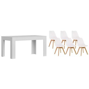 Pack Mesa Extensible De Comedor O Cocina Blanco + 6 Sillas Nordic Blanco