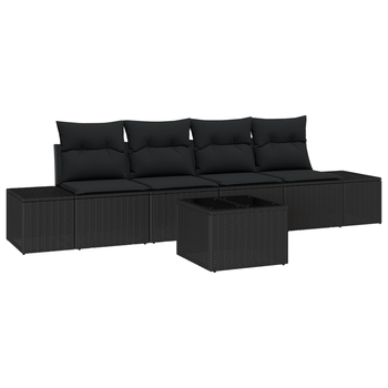 Conjunto De Sofá De Jardín De 5 Uds Con Cojines Negro Poliratán Cfw942831