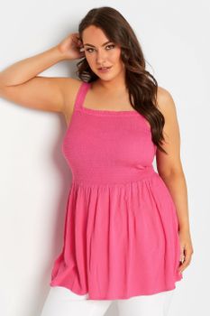 Yours Top De Tirantes Rosa Chicle Busto Fruncido, Mujer Curvy Y Tallas Grandes, Yours