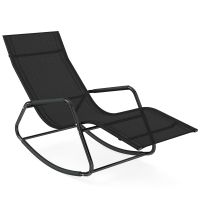 costway tumbona mecedora de exterior con reposabrazos y estructura de metal sillon de relax para patio terraza carga 160kg negro