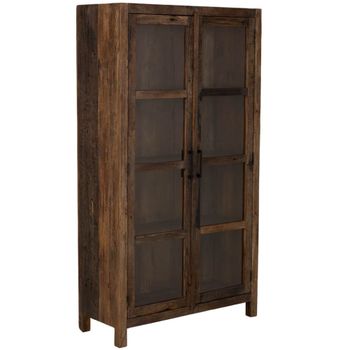 Vitrina de madera artesanal de 2 puertas marrón 100x40x180h cm