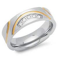 anillo de acero inoxidable parcialmente dorado 6 mm circonita