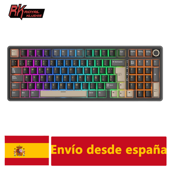 Teclado Mecánico Español RK ROYAL KLUDGE R98Pro con Cable, 98 Teclas, Keycaps PBT, Gasket, RGB, Perilla Metálica, Teclado Gamer Intercambiable en Caliente