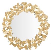 espejo de pared redondo con hojas de metal dorado o cm 87x25