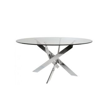Mesa Centro Redonda De Cristal Dan Con Patas Metálicas 80 Cm