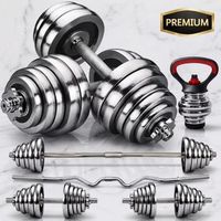 set de pesas 4 en 1 de hierro fundido de 55 kg con funcion kettlebell y maletin