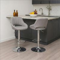 taburete de bar regulable y giratorio en tela gris