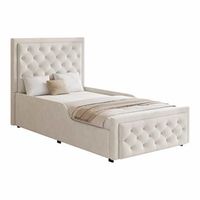 cama tapizada individual infantil 90x200 cm - cama hidraulica con somier cabecero acolchado y gran espacio de almacenamiento - beige