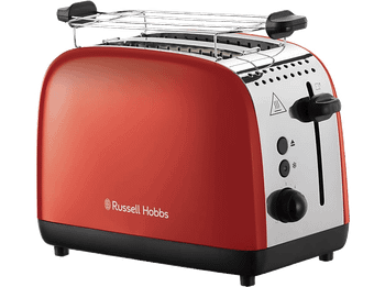 Tostadora - Russell Hobbs Colours Plus, 1600 W, 2 Ranuras Extra Largas, 6 Niveles de Tostado, Red