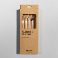 set de 4 pajitas de vidrio con flores