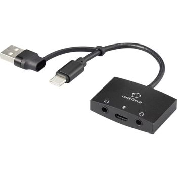 Tarjeta de sonido externa Renkforce RF-4750354 USB-C 2.0 canales negra