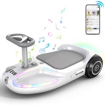 Patinetes Eléctricos Para Niños Evercross Tech – 3 Velocidades (3/6/9 Km/h), Rotación De 360°, Luces Led Multicolor, Música Bluetooth – Blanco
