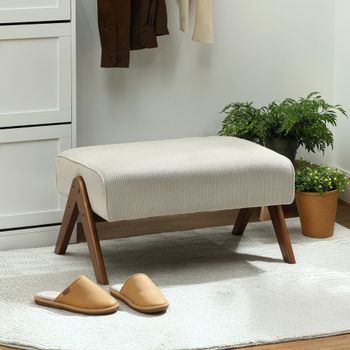 Reposapiés Salón De Pana Madera Homcom 69x47x36 Cm-beige