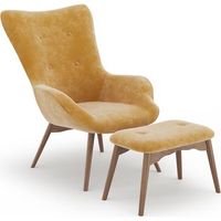 sillon con reposapies - tapizado en terciopelo - estilo escandinavo - huda amarillo
