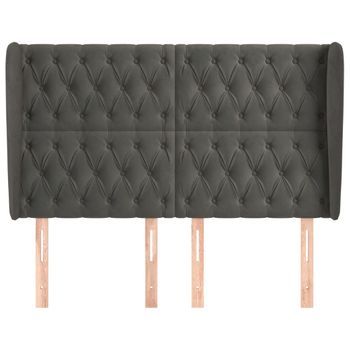 Cabecero Cama Mueble De Dormitorio Con Orejas De Terciopelo Oscuro 163 X 23 X 118/128 Cm Gris M02_0003911