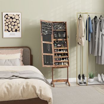 Espejo Joyero De Mdf Vidrio Homcom 46x36,5x151,5 Cm-marrón Rústico