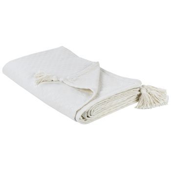 Colcha Con Borlas Para Cama Algodón 150 X 200 Cm Blanco Crema Lindula