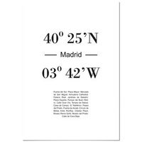 panorama cuadro de aluminio coordenadas ciudad de madrid 70x100 cm