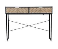 homcom mesa de consola estrecha mueble recibidor mesa de sofa con 2 cajones diseno de lineas talladas estilo moderna para pasillo entrada salon dormitorio 100x30x75 cm negro y roble