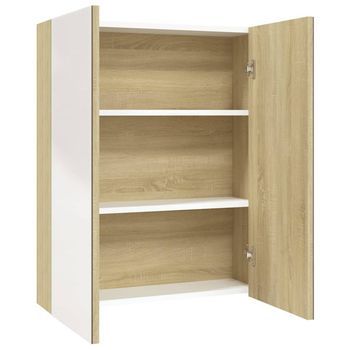 Armario De Espejo De Baño Mdf Blanco Y Roble 60x15x75 Cm Vidaxl
