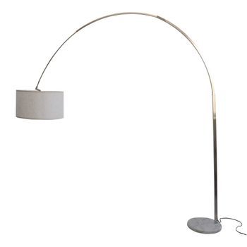 Lámpara De Pie Arqueada Laurence 240x220 Cm Con Base De Mármol Blanco Y Pantalla Textil Ø50 Cm, Diseño Moderno