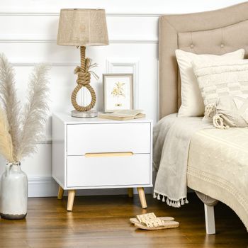 Mesita De Noche De Melamina De Madera Pino Homcom 50x40x50,5cm-blanco