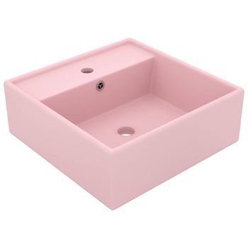 Lavabo Lujoso Cuadrado Rebosadero Cerámica Rosa Mate 41x41 Cm Vidaxl
