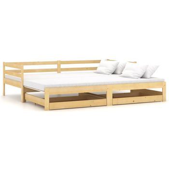 Cama Individual | Sofá Cama Extraíble Madera Maciza De Pino 2x(90x200) Cm Cfw62233