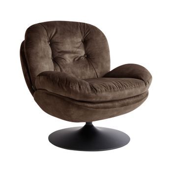 Sillón Giratorio De Terciopelo Con Asiento Acolchado Base Simple Estilo Vintage Marrón Oscuro Nolvik